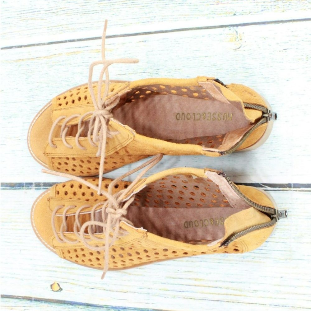 Musse & Cloud Aiden Orange Leather Back Zip Perforated Peep Toe Sandals Size 9 - Picture 7 of 9